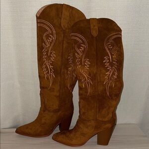 Brown Faux Suede Western Boots